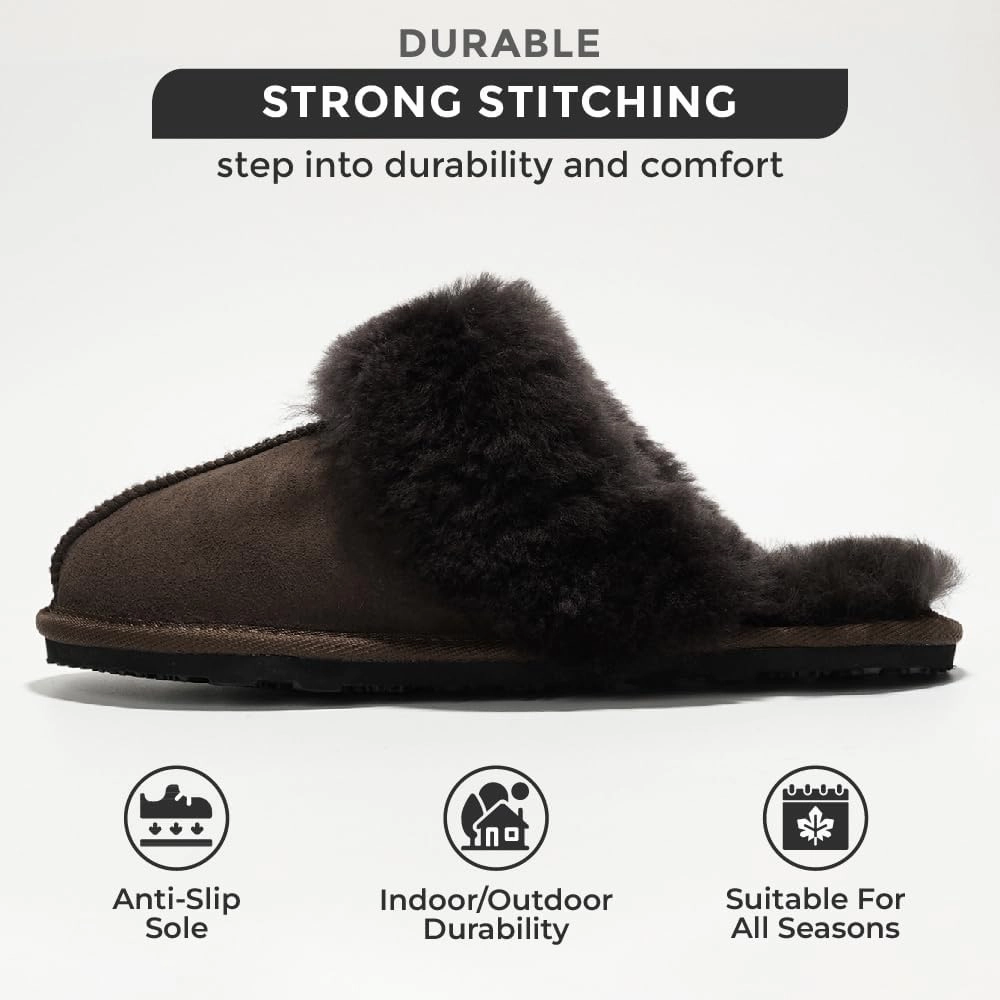Project Cloud 100% Australian Sheepskin Scuff Slippers for Women - Genuine Shearling Memory Foam Slides for Women - Non-Slip Womens Slippers (Lynsey) (Lynsey)