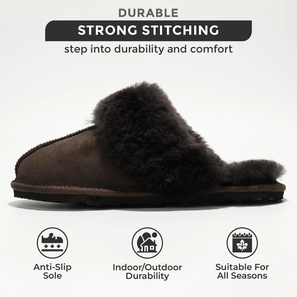 Project Cloud 100% Australian Sheepskin Scuff Slippers for Women - Genuine Shearling Memory Foam Slides for Women - Non-Slip Womens Slippers (Lynsey) (Lynsey)