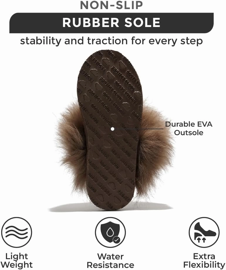Project Cloud 100% Australian Sheepskin Scuff Slippers for Women - Genuine Shearling Memory Foam Slides for Women - Non-Slip Womens Slippers (Ryann)