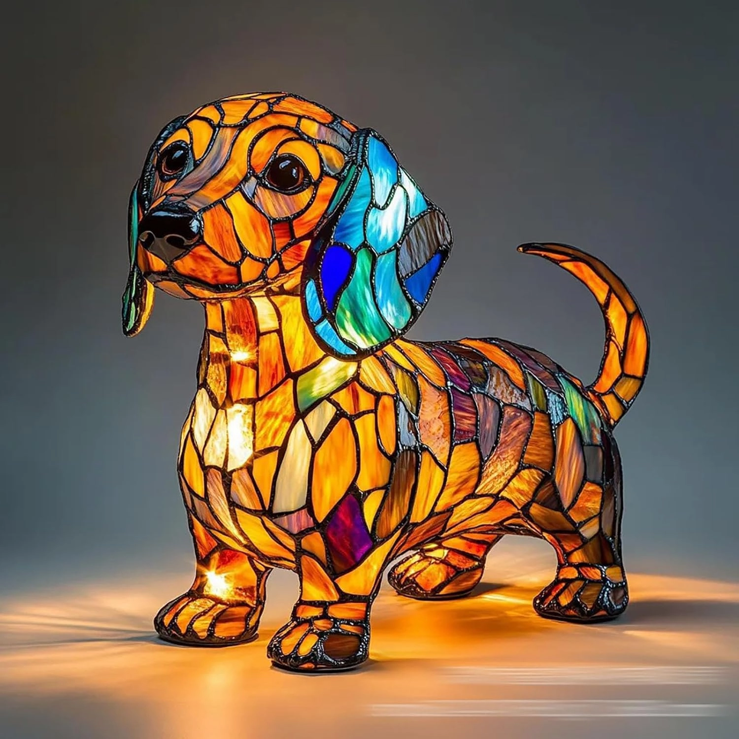 Pubyfun Glowkitty, Cat Lamp Stained Glass, Cat Lamp, Sherum Glowkitty, Stained Resin Night Light, 3D Cute Pet Led Table Lamps for Pet Lovers (Dachshund)