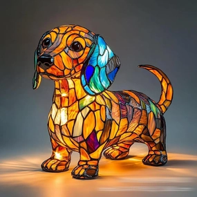 Pubyfun Glowkitty, Cat Lamp Stained Glass, Cat Lamp, Sherum Glowkitty, Stained Resin Night Light, 3D Cute Pet Led Table Lamps for Pet Lovers (Dachshund)