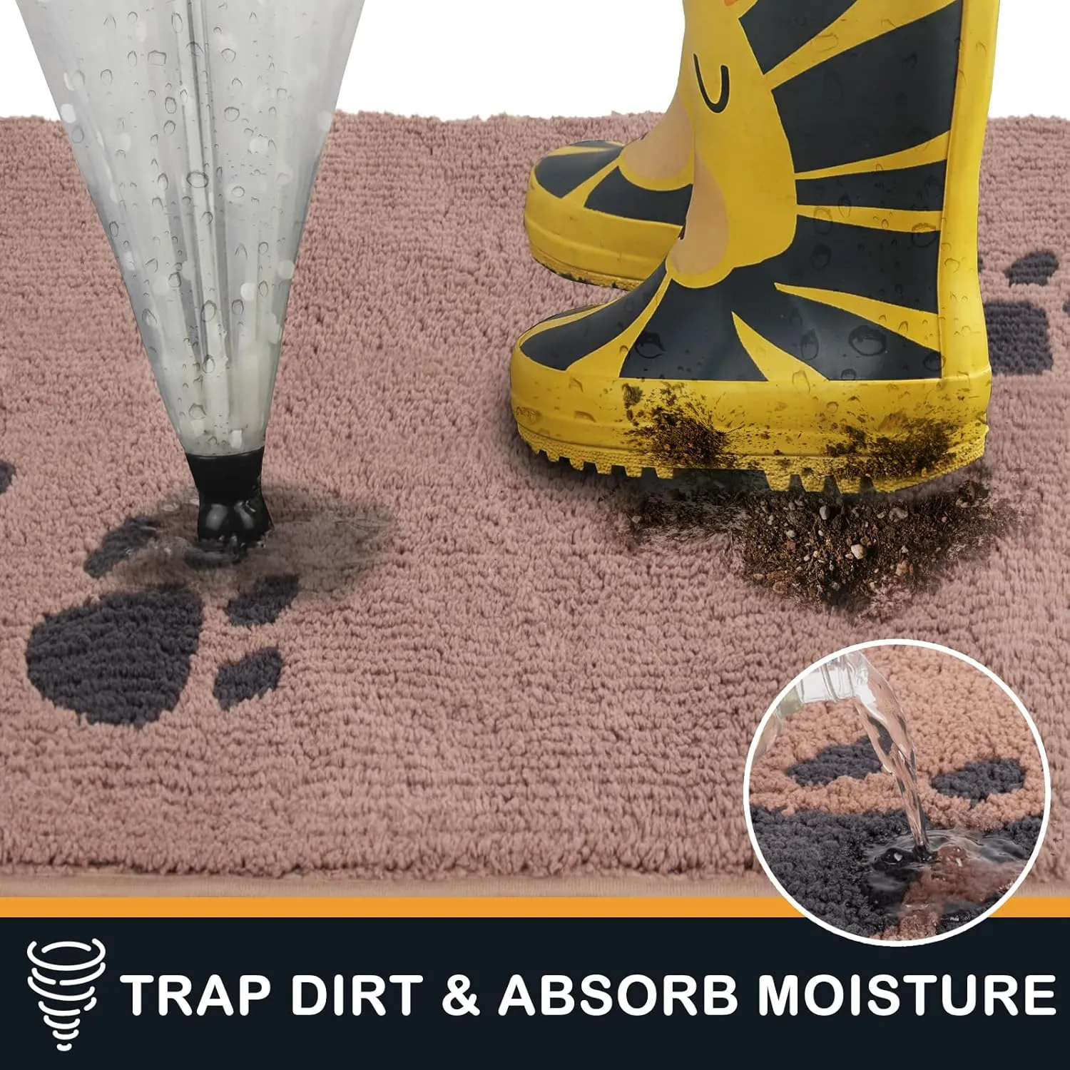 PURRUGS Dirt Trapper Door Mat 24" x 35.5", Non-Skid/Slip Machine Washable Microfiber Entrance Rug, Shoes Scraper, Dog Doormat, Super Absorbent Floor Mat for Muddy Wet Shoes and Paws, Light Brown