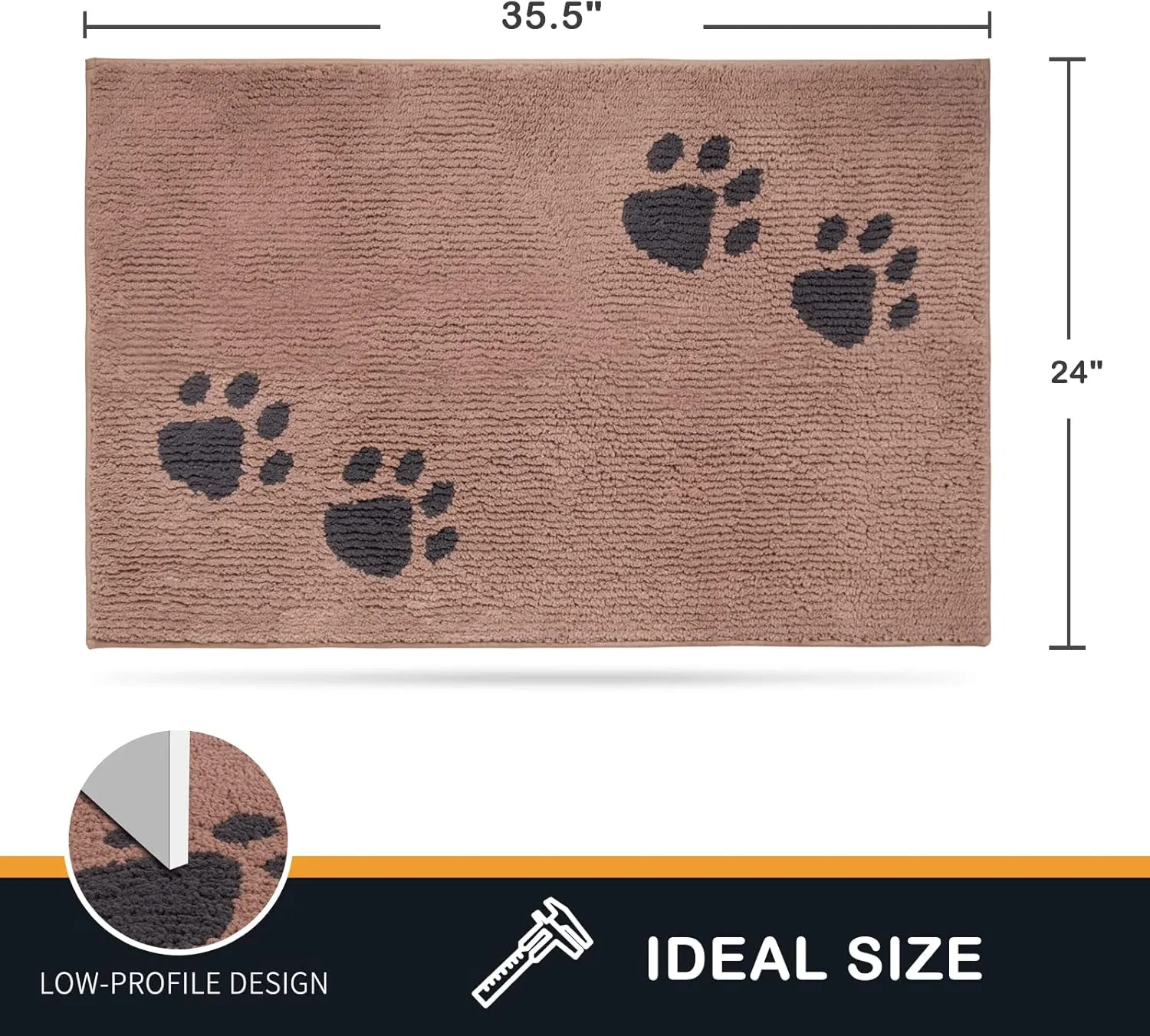 PURRUGS Dirt Trapper Door Mat 24" x 35.5", Non-Skid/Slip Machine Washable Microfiber Entrance Rug, Shoes Scraper, Dog Doormat, Super Absorbent Floor Mat for Muddy Wet Shoes and Paws, Light Brown