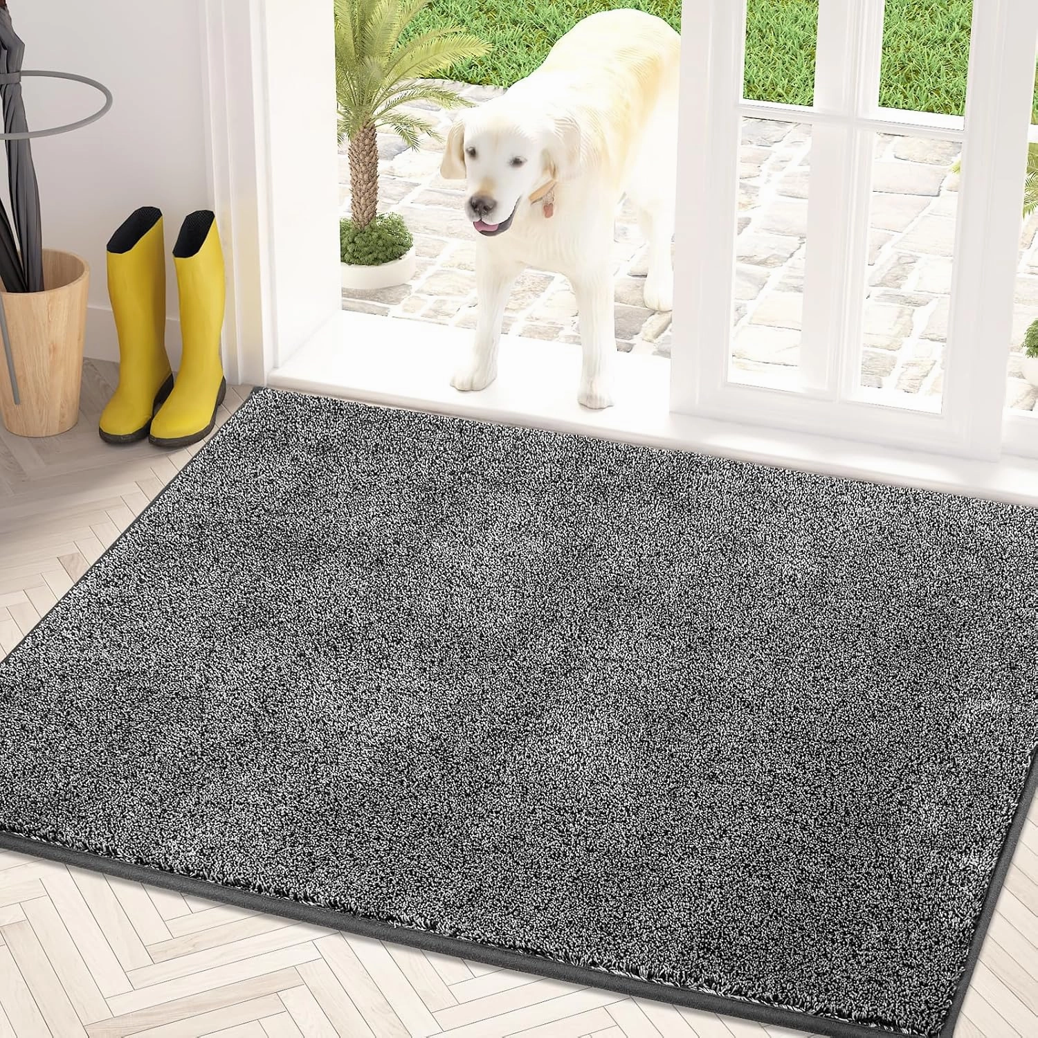 PURRUGS Dirt Trapper Door Mat 31.5" x 47", Non-Slip Machine Washable Entry Rug, Shoe Scraper, Dog Doormat, Super Absorbent Welcome Mat for Front & Back Door, Muddy Shoes & Paws,Light Grey-Dark Grey