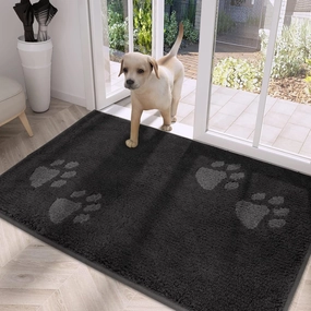 PURRUGS Dirt Trapper Door Mat 32" x 47", Non-Skid/Slip Machine Washable Microfiber Entrance Rug, Shoes Scraper, Dog Doormat, Super Absorbent Floor Mat for Muddy Wet Shoes and Paws, Charcoal