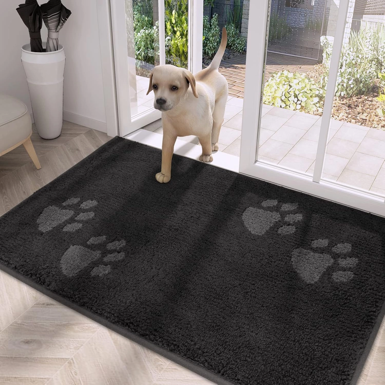 PURRUGS Dirt Trapper Door Mat 32" x 47", Non-Skid/Slip Machine Washable Microfiber Entrance Rug, Shoes Scraper, Dog Doormat, Super Absorbent Floor Mat for Muddy Wet Shoes and Paws, Charcoal
