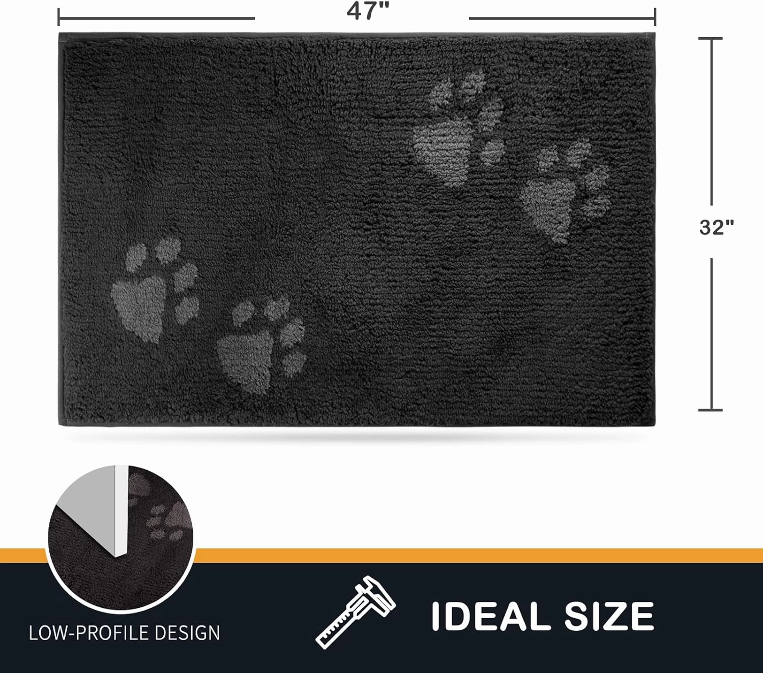 PURRUGS Dirt Trapper Door Mat 32" x 47", Non-Skid/Slip Machine Washable Microfiber Entrance Rug, Shoes Scraper, Dog Doormat, Super Absorbent Floor Mat for Muddy Wet Shoes and Paws, Charcoal
