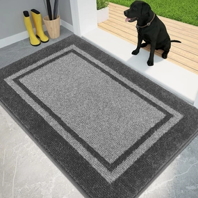 PURRUGS Dirt Trapper Door Mat 32" x 48", Non-Slip/Skid Machine Washable Entryway Rug, Shoes Scraper, Area Rug, Super Absorbent Welcome Mat for Muddy Wet Shoes and Paws, Light Grey & Dark Grey