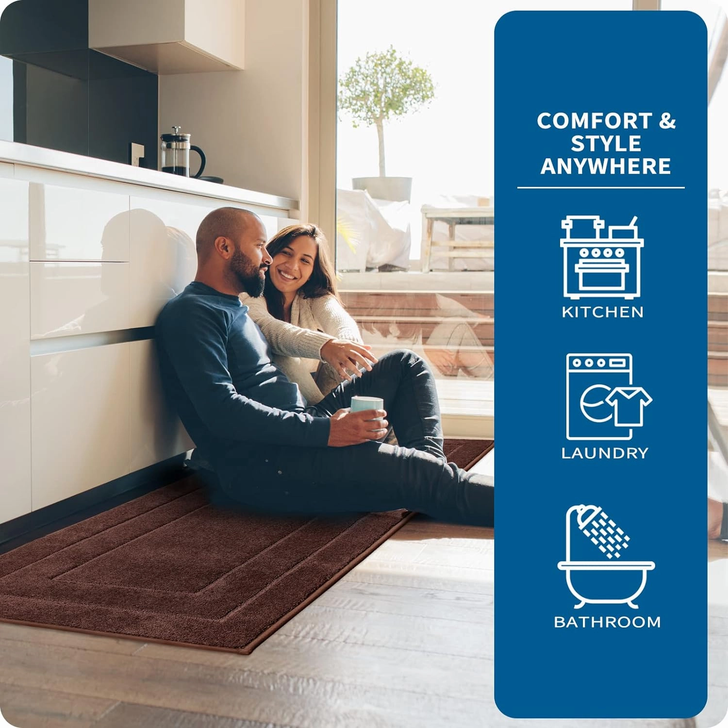 PURRUGS Machine Washable Kitchen Rug 24" x 35.5", Non-Slip/Skid Kitchen Runner Rugs & Floor Mats, Super Absorbent Soft Standing Mats for Kitchen, Sink & Laundry, Brown