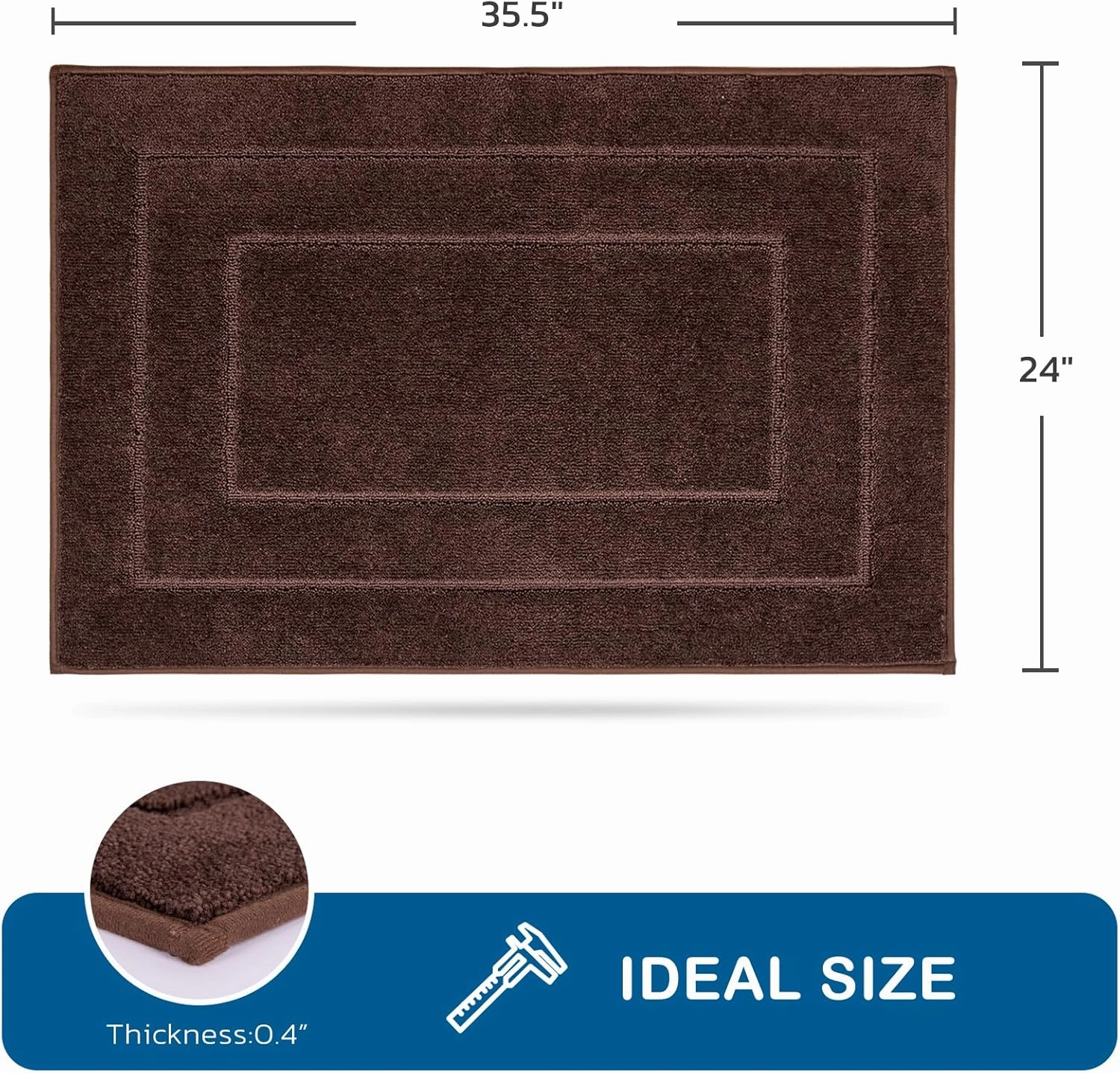 PURRUGS Machine Washable Kitchen Rug 24" x 35.5", Non-Slip/Skid Kitchen Runner Rugs & Floor Mats, Super Absorbent Soft Standing Mats for Kitchen, Sink & Laundry, Brown