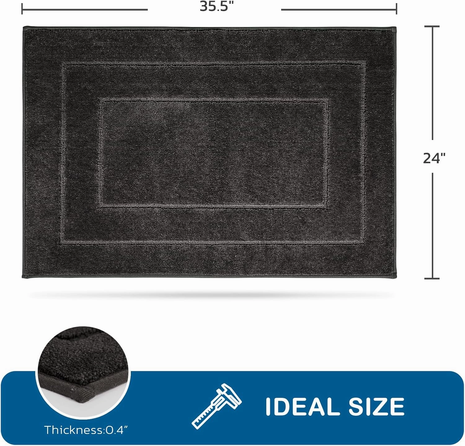 PURRUGS Machine Washable Kitchen Rug 24" x 35.5", Non-Slip/Skid Kitchen Runner Rugs & Floor Mats, Super Absorbent Soft Standing Mats for Kitchen, Sink & Laundry, Charcoal