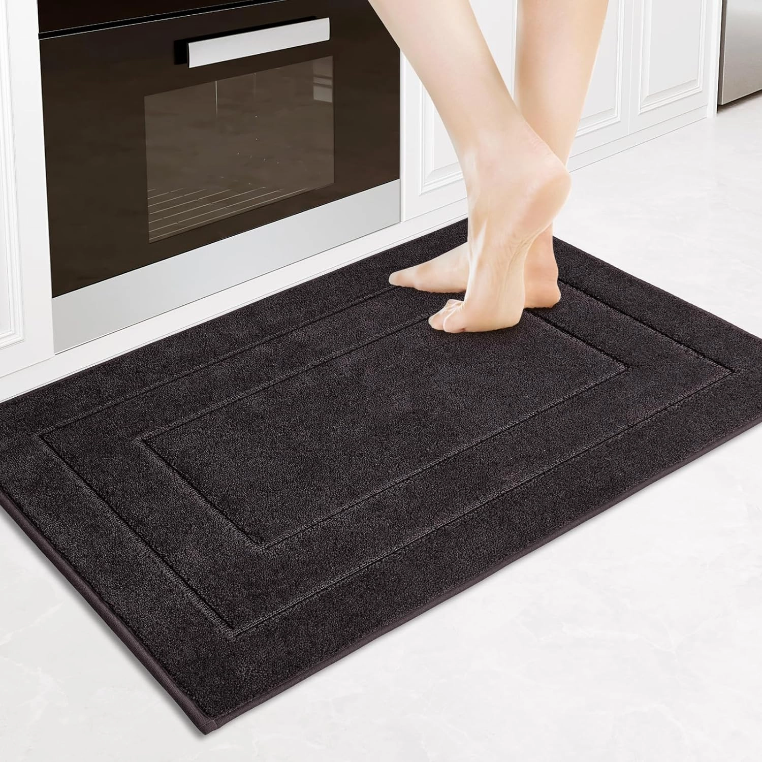 PURRUGS Machine Washable Kitchen Rug 24" x 35.5", Non-Slip/Skid Kitchen Runner Rugs & Floor Mats, Super Absorbent Soft Standing Mats for Kitchen, Sink & Laundry, Charcoal