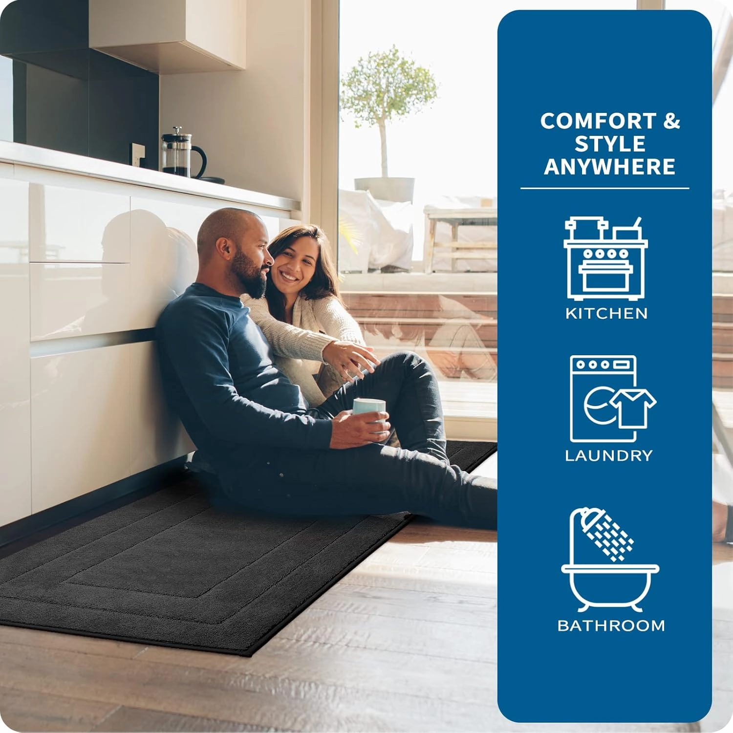 PURRUGS Machine Washable Kitchen Rug 24" x 35.5", Non-Slip/Skid Kitchen Runner Rugs & Floor Mats, Super Absorbent Soft Standing Mats for Kitchen, Sink & Laundry, Charcoal