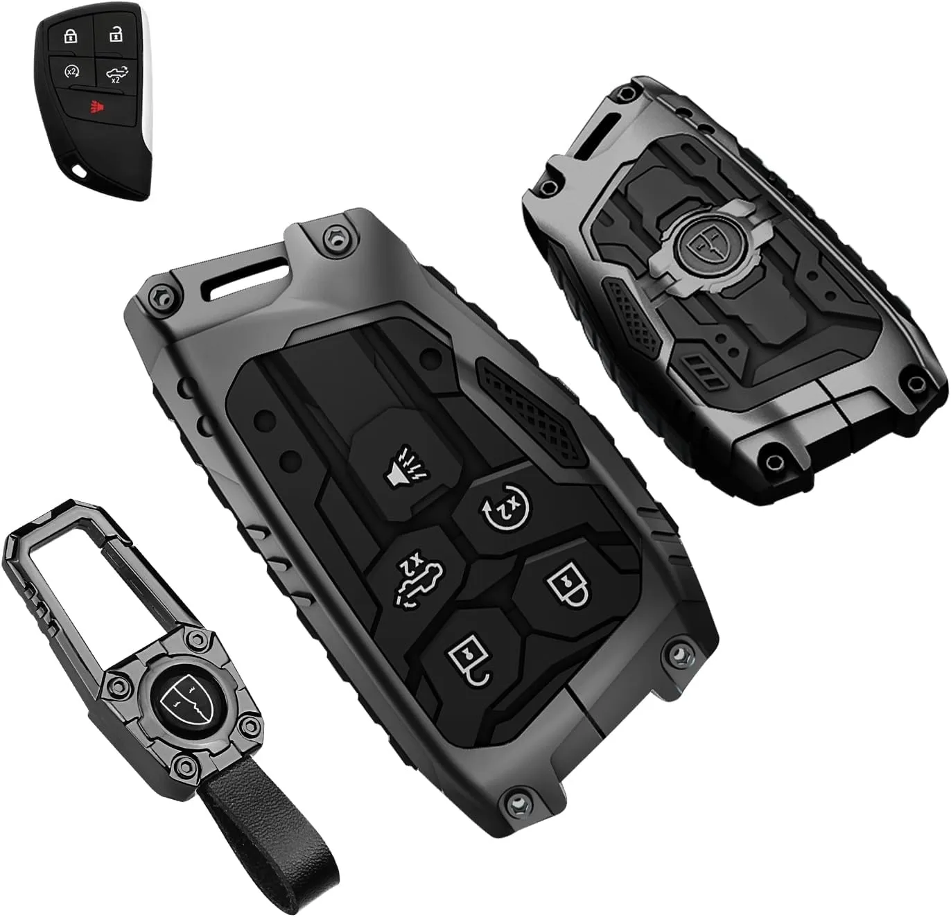 QBUC for GMC Heavy Key fob Cover for Chevy 2022 2023 2024 2025 Silverado 1500 GMC Sierra 1500, Metal Key Case for Chevrolet Tahoe 2024 2025 Silverado Sierra 2500HD 3500HD Key Protector 5 Buttons