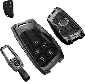 QBUC for GMC Heavy Key fob Cover for Chevy 2022 2023 2024 2025 Silverado 1500 GMC Sierra 1500, Metal Key Case for Chevrolet Tahoe 2024 2025 Silverado Sierra 2500HD 3500HD Key Protector 5 Buttons