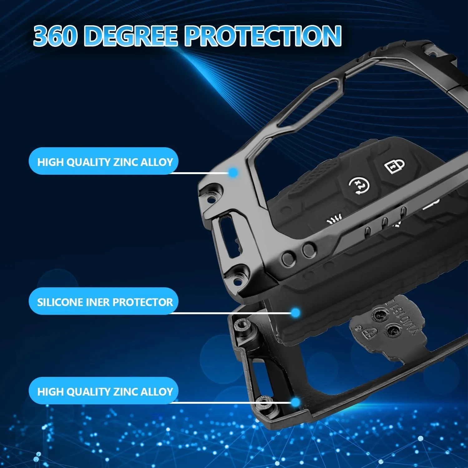QBUC for GMC Heavy Key fob Cover for Chevy 2022 2023 2024 2025 Silverado 1500 GMC Sierra 1500, Metal Key Case for Chevrolet Tahoe 2024 2025 Silverado Sierra 2500HD 3500HD Key Protector 5 Buttons