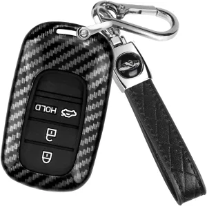QBUC for Honda Civic Key Fob Cover, Key Case with Keychain for Honda 2023 2024 2025 Accord CR-V HR-V V Pilot SI EX EX-L Touring Carbon Fiber Key Fob Case Protector Type R (Black, 4 buttons)