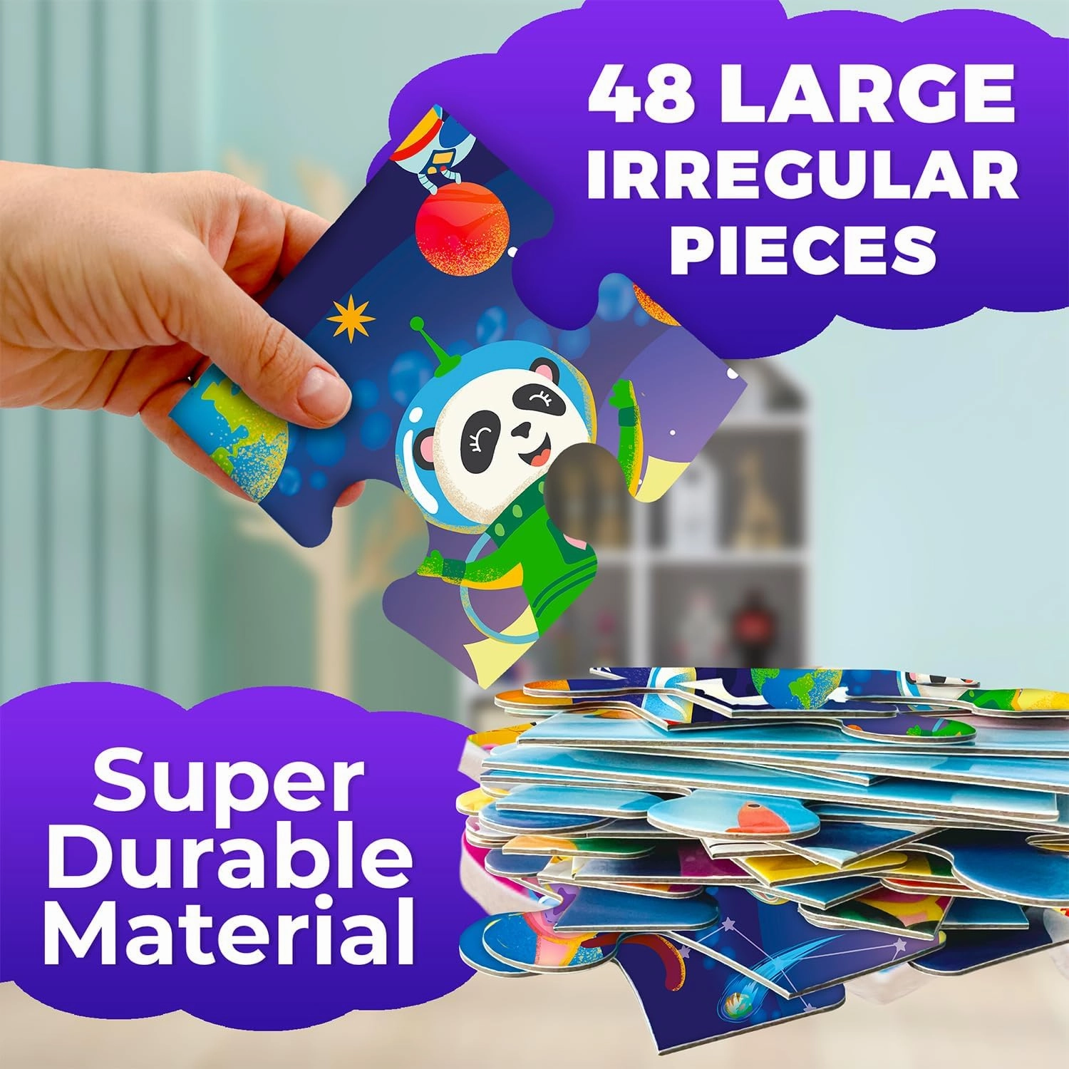 QUOKKA Giant Floor Puzzle for Kids Ages 4-6 – 2x3 Feet Extra-Thick 48 Pieces Toddler Puzzle Ages 3-5 – Space Educational Activity for Boys Girls – Premium Box with Sturdy Handle & Magnetic Closure