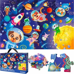 QUOKKA Giant Floor Puzzle for Kids Ages 4-6 – 2x3 Feet Extra-Thick 48 Pieces Toddler Puzzle Ages 3-5 – Space Educational Activity for Boys Girls – Premium Box with Sturdy Handle & Magnetic Closure