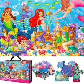 QUOKKA Giant Floor Puzzles for Kids Ages 4-6 - 2x3 Feet Extra-Thick 48 Pieces Toddler Puzzle Ages 3-5 – Mermaid Educational Activity for Boys Girls – Premium Box with Sturdy Handle & Magnetic Closure