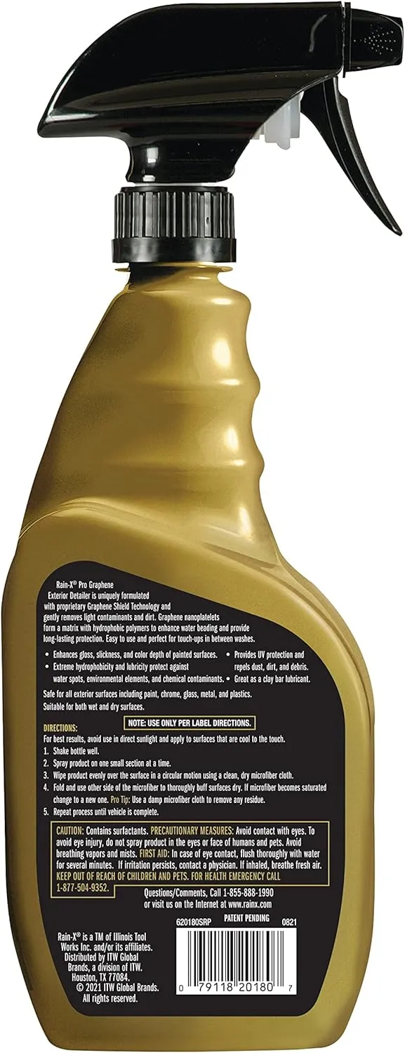Rain-X PRO 620180SRP Graphene Exterior Detailer Spray, 23oz - Graphene Shield Technology Gently Removes Light Contaminants and Dirt, Enhances Gloss and Shine