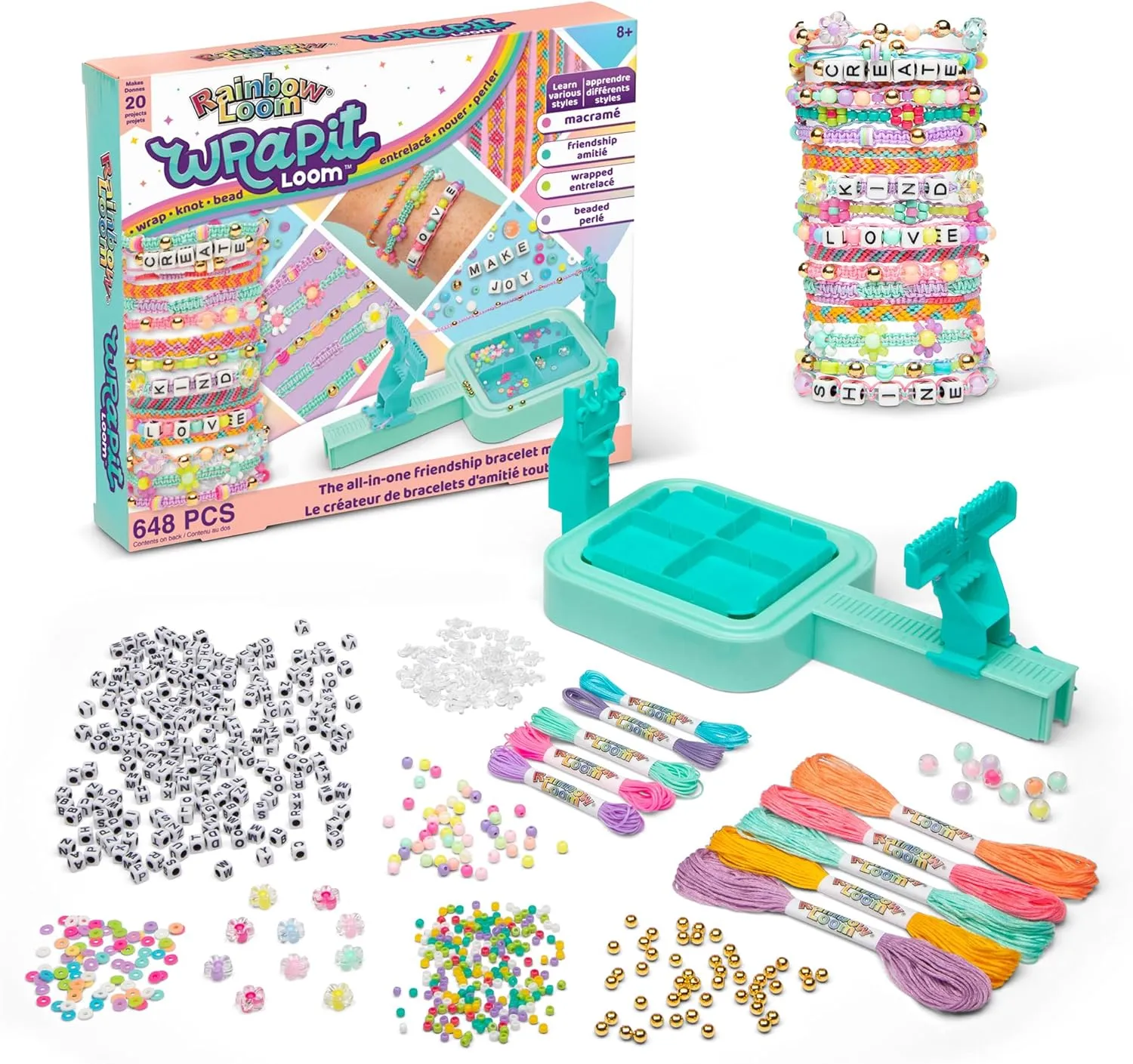 Rainbow Loom: Wrap it Loom Bracelet Maker - DIY Friendship String Bracelet Kit, 600 Beads, 4 Bracelet Styles, Jewelry Crafting Activity, Kids Ages 8 