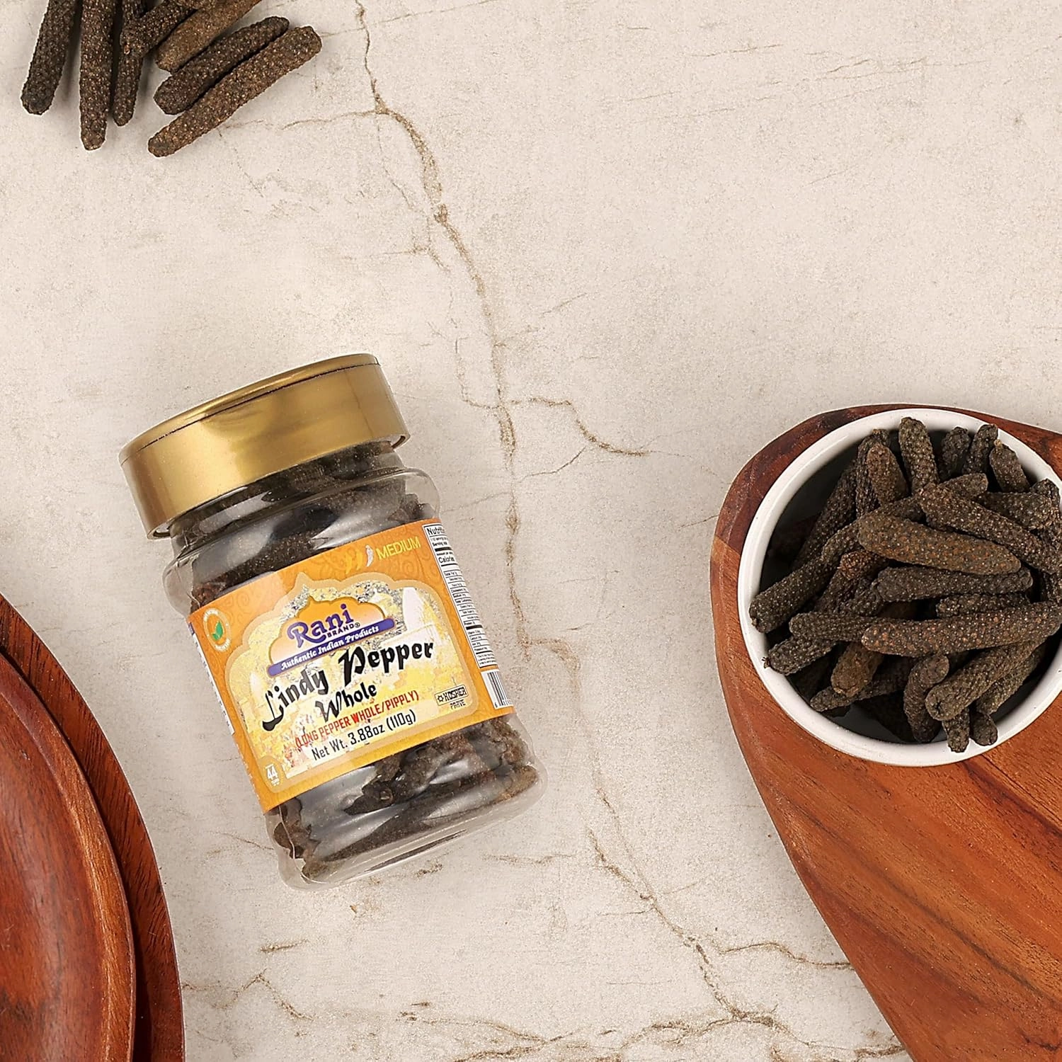 Rani Lindy Pepper Whole (Long Pepper, Piper Longum, Pipli) 3.88oz (110g) PET Jar ~ All Natural | Gluten Friendly | NON-GMO | Vegan | Indian Origin