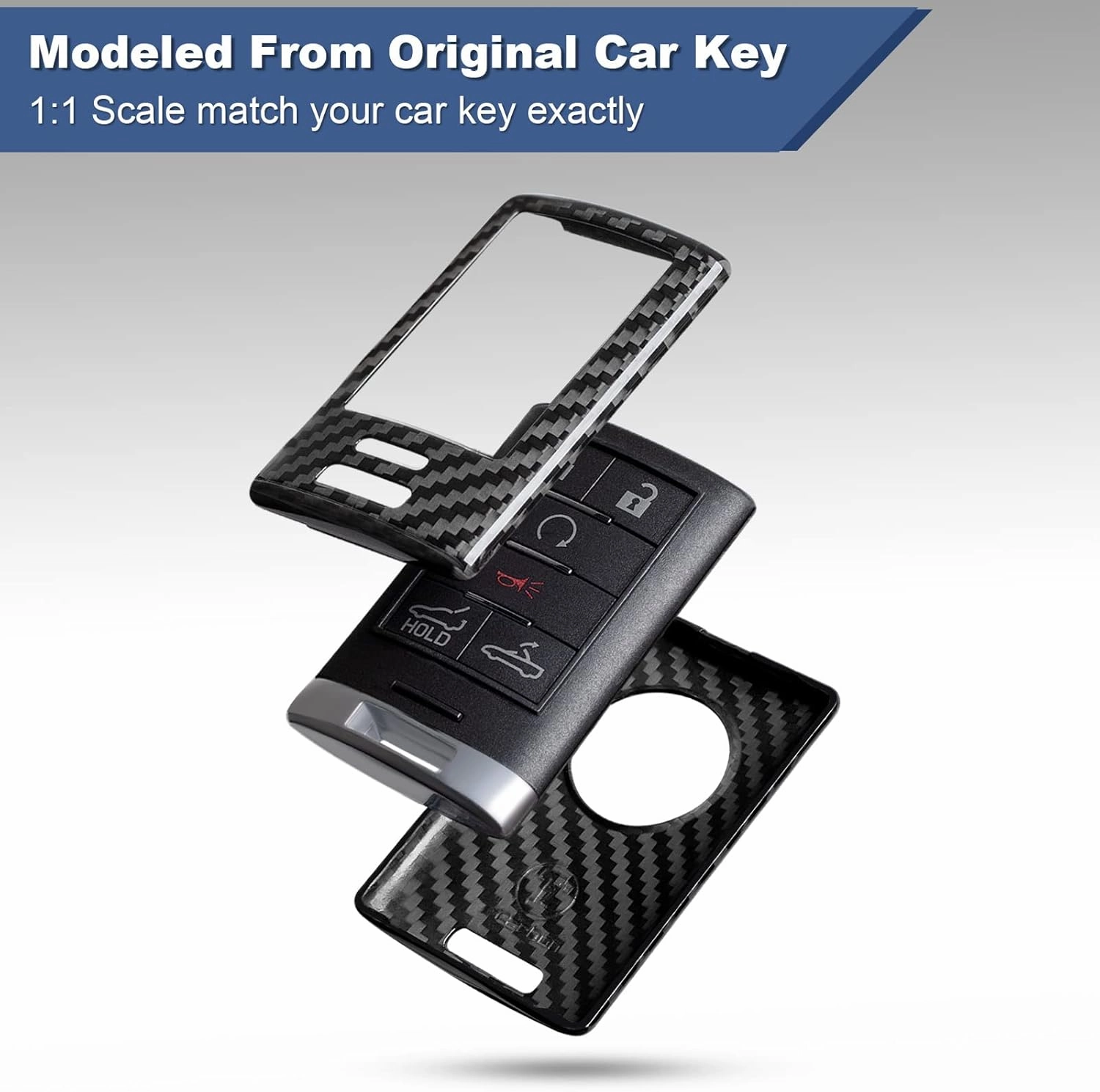Real Carbon Fiber Key Fob Cover Compatible with Corvette C7 Cadillac, T-carbon Key Fob Protector Compatible with C7 Corvette 2014-19,Cadillac ATS CTS DTS XTS SRX STS Escalade 2008-14 Smart Key,Black