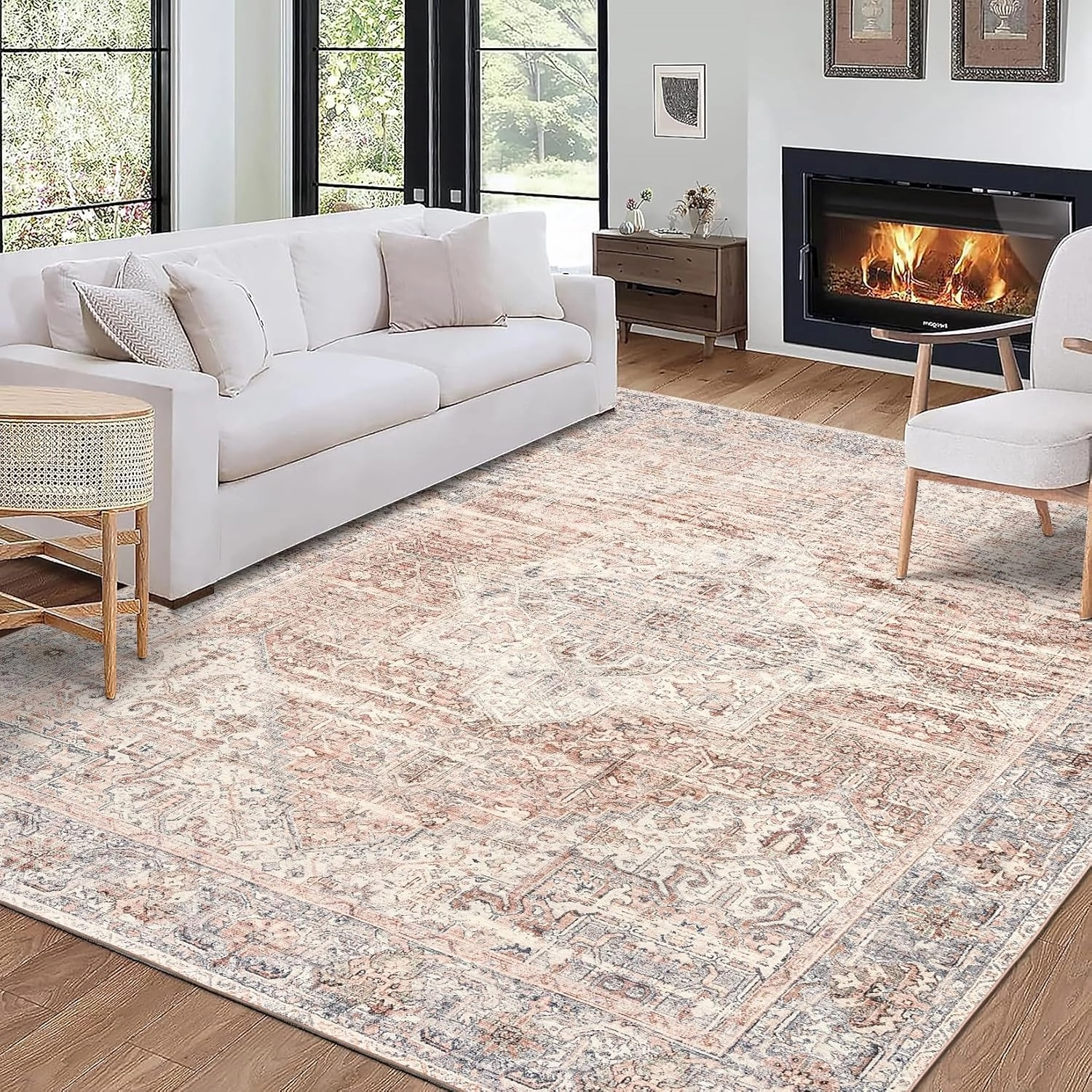 ReaLife Rugs Machine Washable Area Rug - Living Room Bedroom Bathroom Kitchen Entryway Office - Padded Crease Free Stain Resistant Premium - Boho Farmhouse Vintage- Lyle- Beige Ivory - 2'x 3'
