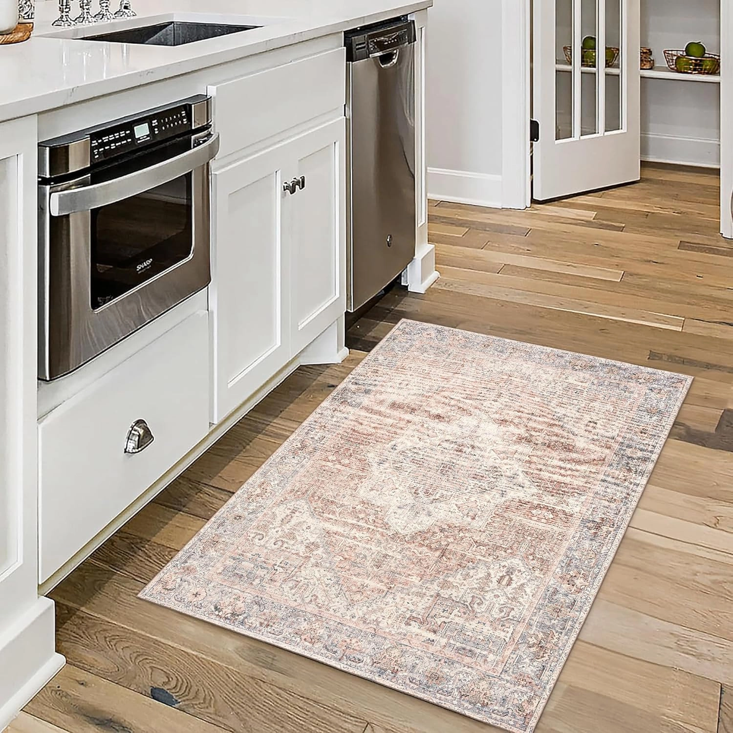 ReaLife Rugs Machine Washable Area Rug - Living Room Bedroom Bathroom Kitchen Entryway Office - Padded Crease Free Stain Resistant Premium - Boho Farmhouse Vintage- Lyle- Beige Ivory - 2'x 3'
