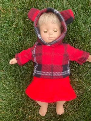 Red Plaid Sweatshirt And Skirt Fits 15 Inch Bitty Baby Girl Or 14" Cabbage Patch. No Doll!