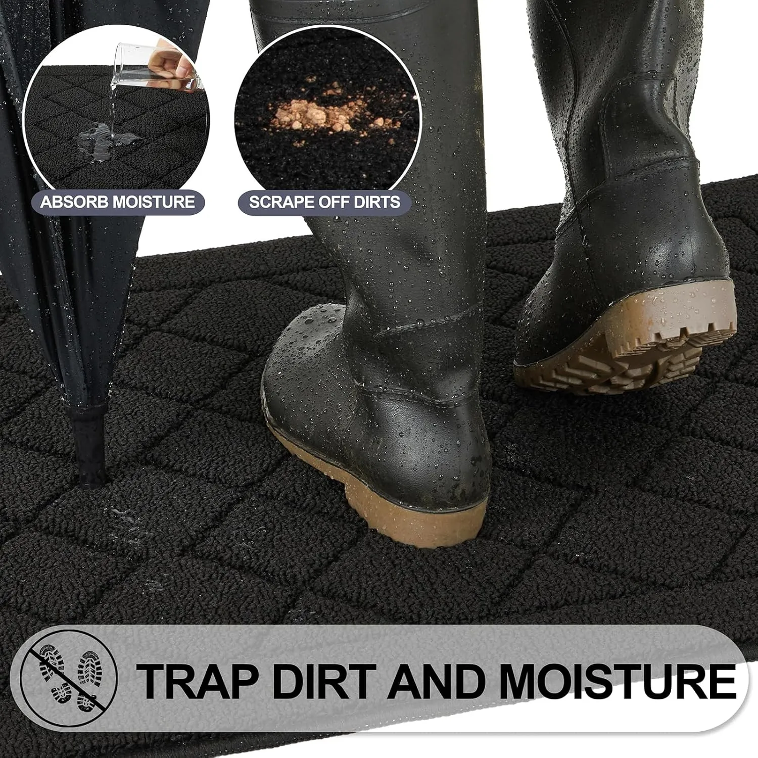 REFETONE Indoor Doormat, Front Back Door Mat 24"x36" Rubber Backing Non Slip Mats, Absorbent Washable Entrance Doormat for Entryway, Resist Dirt Low-Profile Inside Floor Mat for Muddy Shoes, Black