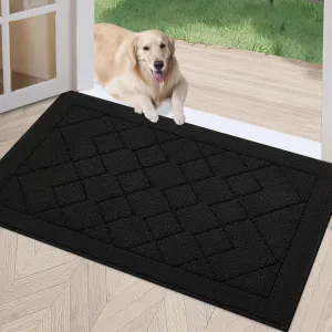 REFETONE Indoor Doormat, Front Back Door Mat 24"x36" Rubber Backing Non Slip Mats, Absorbent Washable Entrance Doormat for Entryway, Resist Dirt Low-Profile Inside Floor Mat for Muddy Shoes, Black