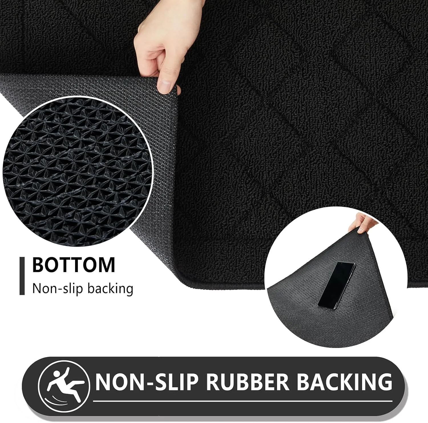 REFETONE Indoor Doormat, Front Back Door Mat 24"x36" Rubber Backing Non Slip Mats, Absorbent Washable Entrance Doormat for Entryway, Resist Dirt Low-Profile Inside Floor Mat for Muddy Shoes, Black