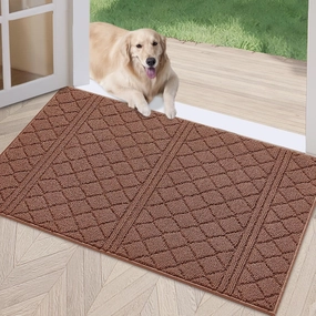 REFETONE Indoor Doormat, Front Back Door Mat 24"x36" Rubber Backing Non Slip Mats, Absorbent Resist Dirt Entrance Rugs for Entryway, Washable Low-Profile Inside Floor Mat for Muddy Shoes, Chocolate