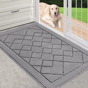 REFETONE Indoor Doormat, Front Back Door Mat 24"x36" Rubber Backing Non Slip Mats, Absorbent Washable Entrance Doormat for Entryway, Resist Dirt Low-Profile Inside Floor Mat for Muddy Shoes Light Grey