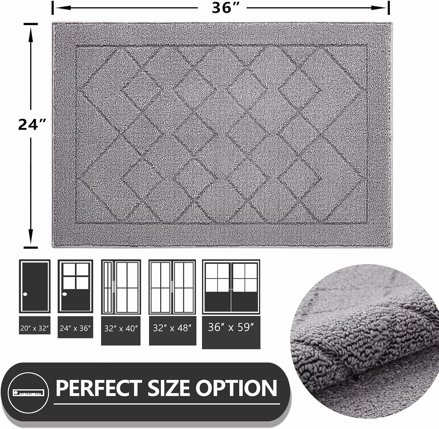 REFETONE Indoor Doormat, Front Back Door Mat 24"x36" Rubber Backing Non Slip Mats, Absorbent Washable Entrance Doormat for Entryway, Resist Dirt Low-Profile Inside Floor Mat for Muddy Shoes Light Grey