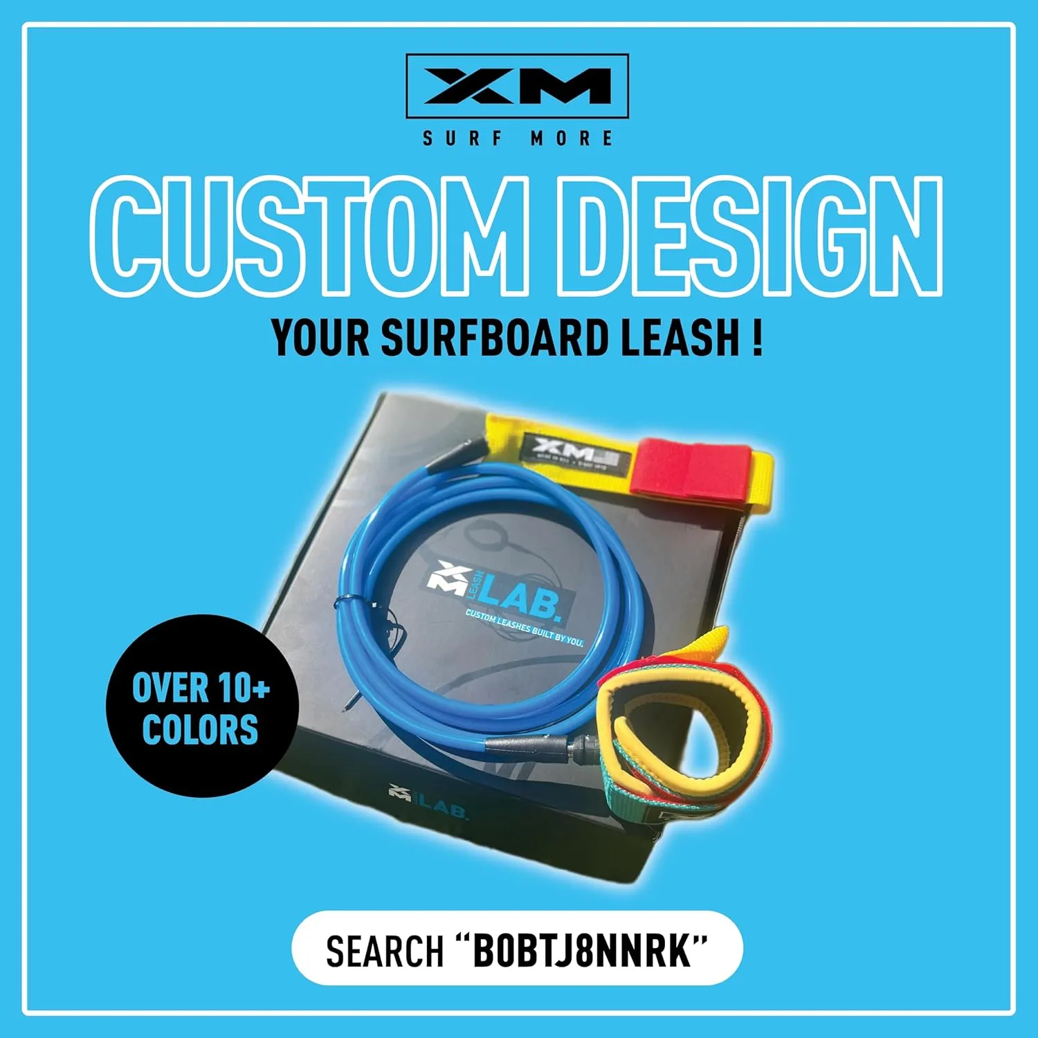 Regular Premium Surfboard Leash, 5/6/7/8/9/12ft Length, Cord (.270 in.) Unbreakable Swivels, Detachable Railsaver, Made in USA [3 Yr Warranty]