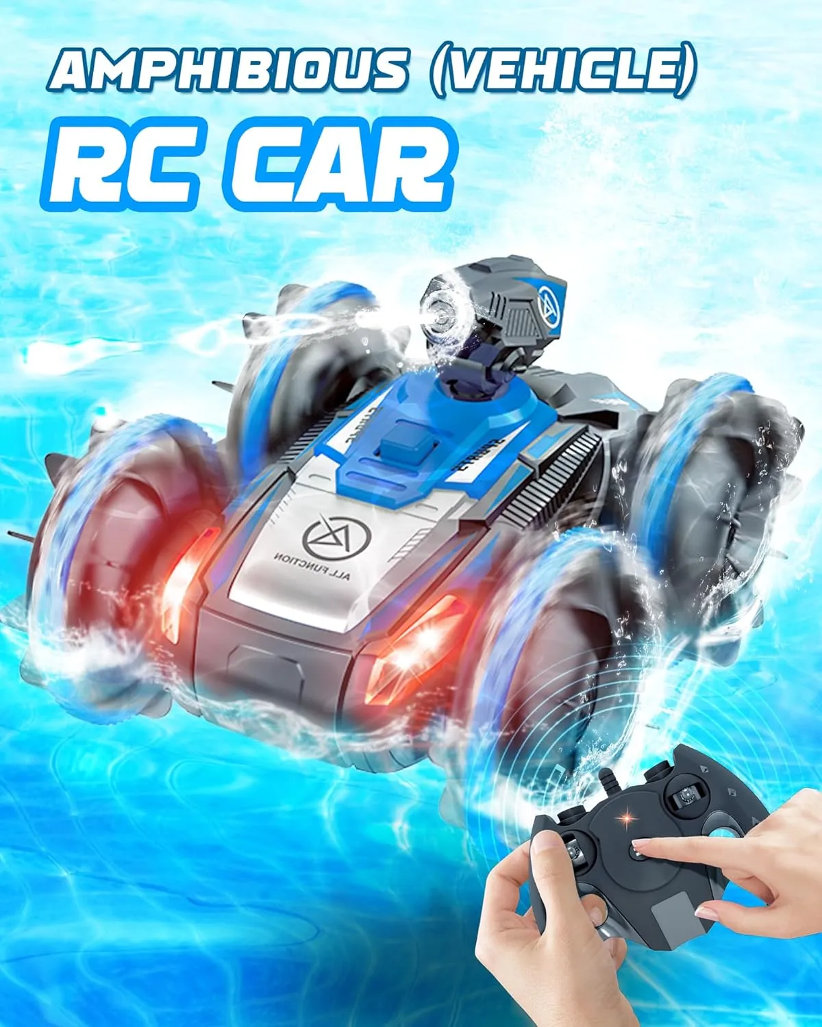 Remote-Controlled Amphibious Boat Toy with Water Gun - 2.4 GHz Waterproof RC Monster Truck Stunt Car for Kids Ages 6-12 & Adults - All-Terrain Beach Car Toy for Gifts