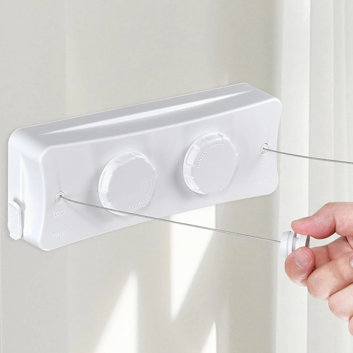 Retractable Clothesline - 16.7Ft Twin Clothes Drying Laundry Line Indoor, Retractable Clothes Lines for Hanging Clothes Outdoor, Heavy Duty Retracting Clothing Line Wall Mounted, White