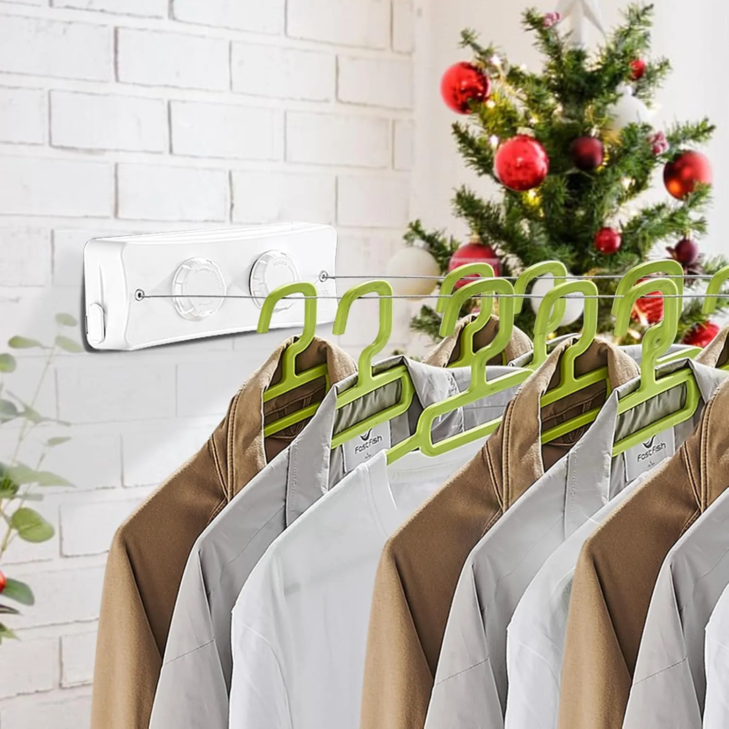 Retractable Clothesline - 16.7Ft Twin Clothes Drying Laundry Line Indoor, Retractable Clothes Lines for Hanging Clothes Outdoor, Heavy Duty Retracting Clothing Line Wall Mounted, White
