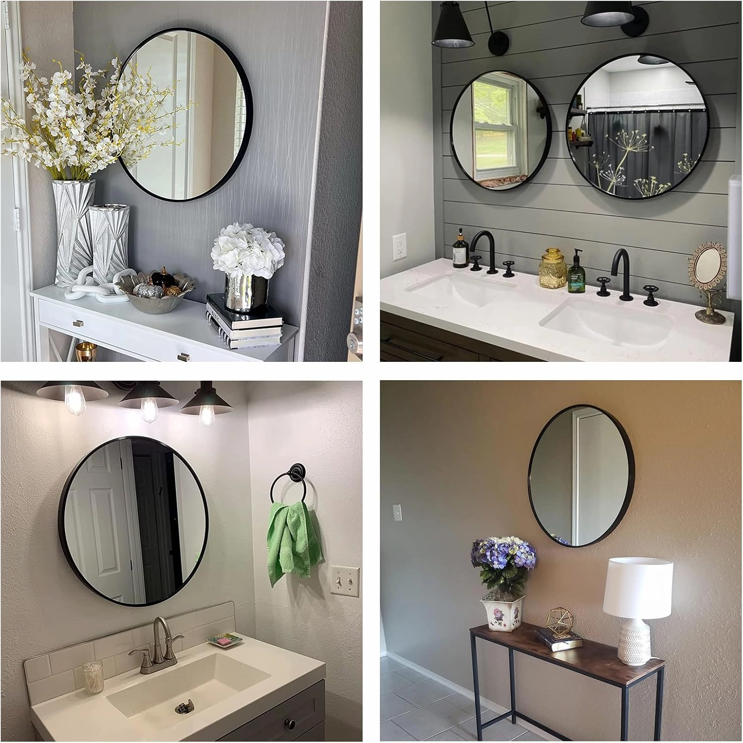 Round Mirror, Black Round Mirror 24 inch, Circle Wall Mirrors Metal Frame, Circular Mirrors for Wall, Living Room, Bathroom, Vanity, Entryway, Hallway.