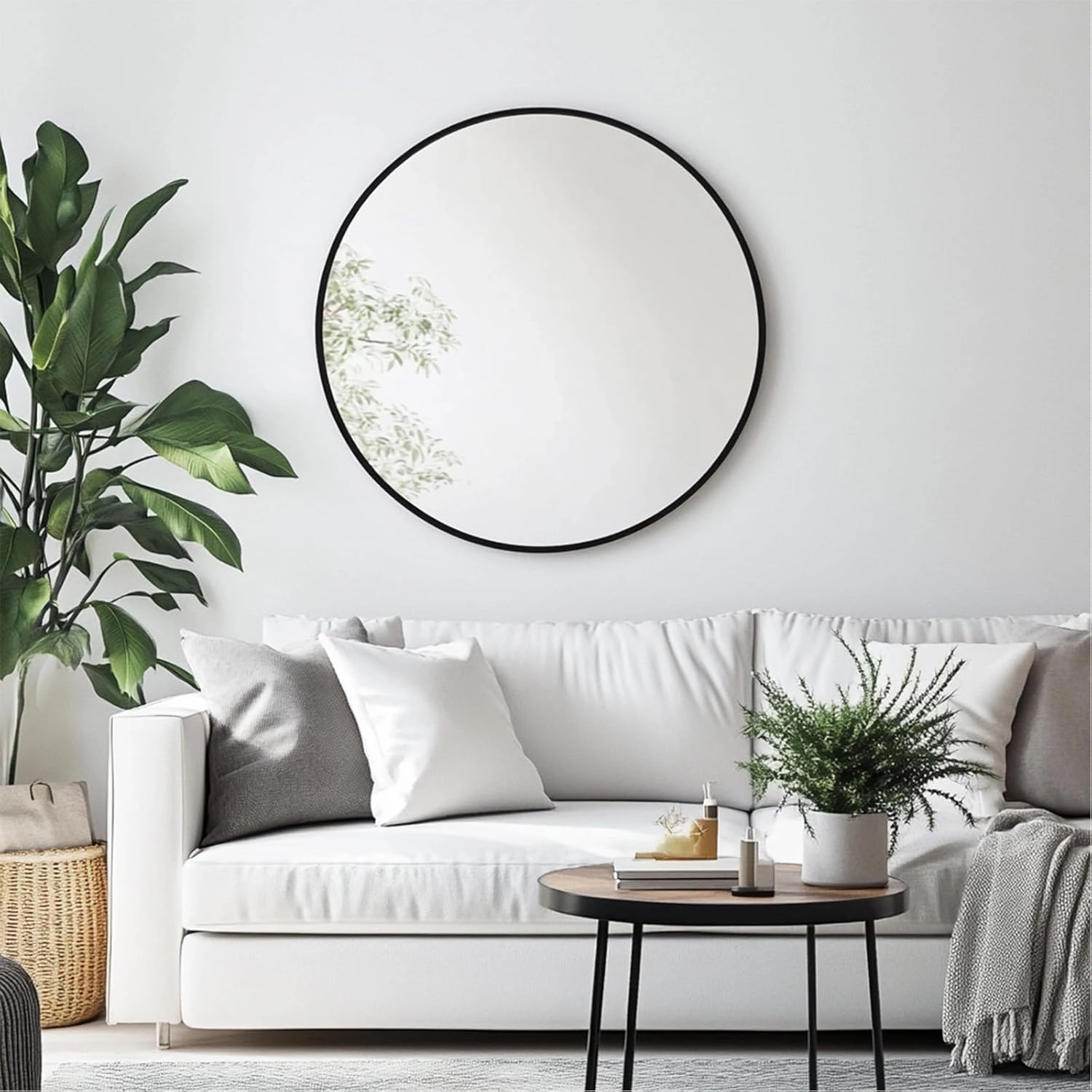 Round Mirror, Black Round Mirror 24 inch, Circle Wall Mirrors Metal Frame, Circular Mirrors for Wall, Living Room, Bathroom, Vanity, Entryway, Hallway.