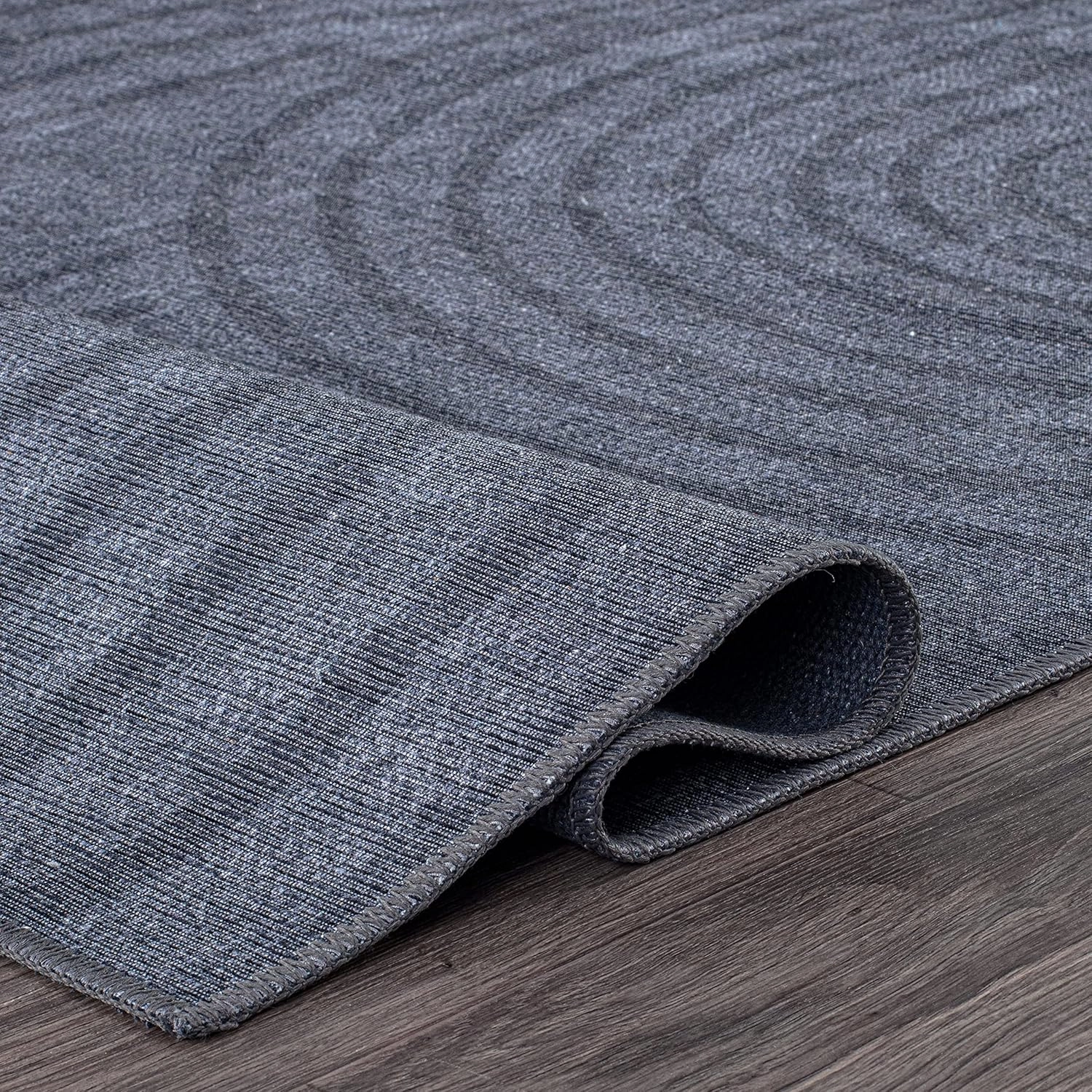 Rugshop Contemporary Lines Plaid Stain Resistant Flat Weave Eco Friendly Premium Recycled Machine Washable Runner Rug 2'6"x10' Dark Gray