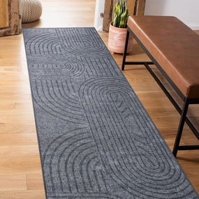 Rugshop Contemporary Lines Plaid Stain Resistant Flat Weave Eco Friendly Premium Recycled Machine Washable Runner Rug 2'6"x10' Dark Gray