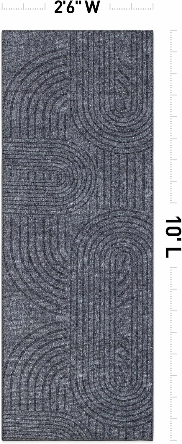 Rugshop Contemporary Lines Plaid Stain Resistant Flat Weave Eco Friendly Premium Recycled Machine Washable Runner Rug 2'6"x10' Dark Gray