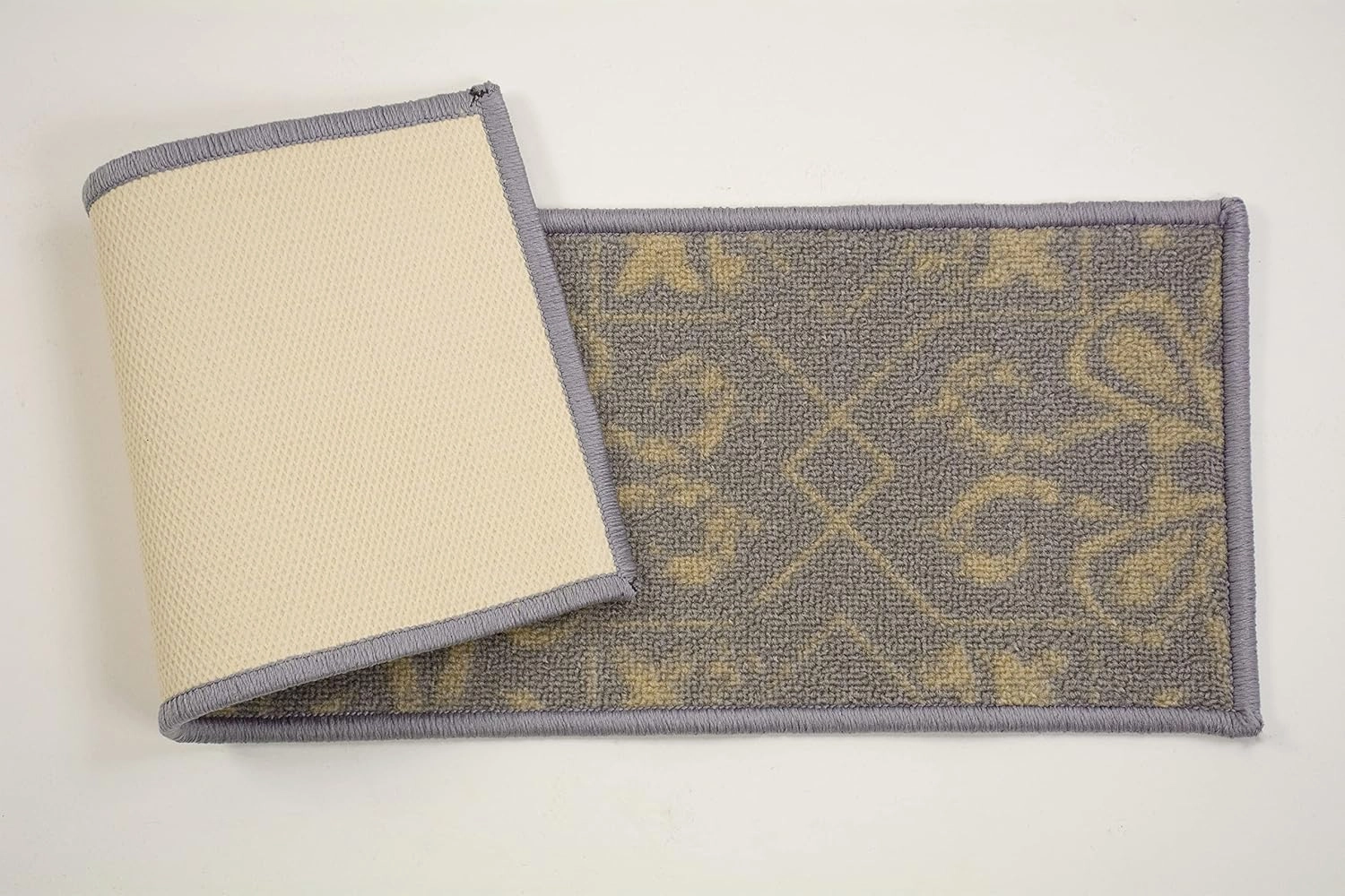 RugStylesOnline Stair Treads Skid Slip Resistant Backing Indoor Carpet Stair Treads Floral Abstract Design 8 ½ inch x 26 inch (1 Piece, Grey Beige)