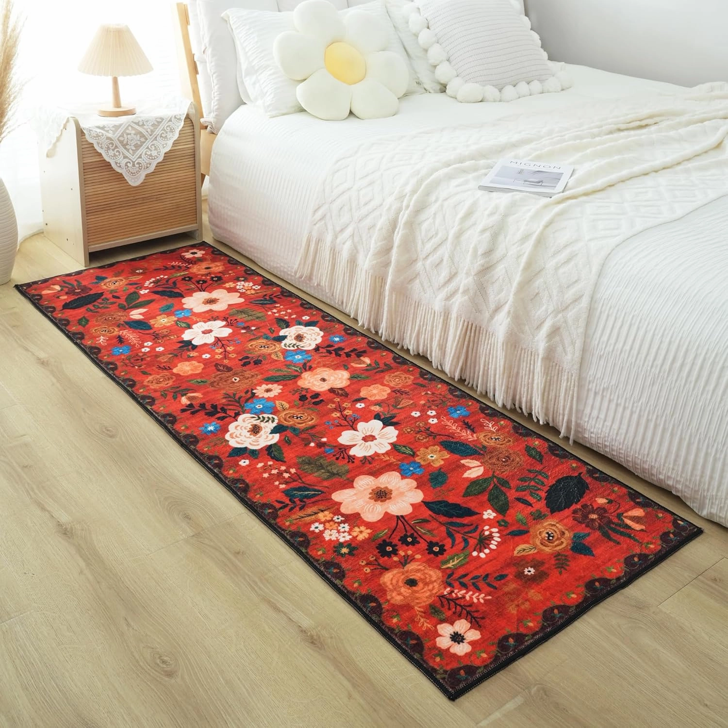 Runner Rug for Hallways Kitchen Rug Non Slip 2'x 6' Washable Runner Rugs with Rubber Backing Soft Floral Carpet Runner for Hallways, Kitchen, Laundry, Bedroom, Bathroom(Red)