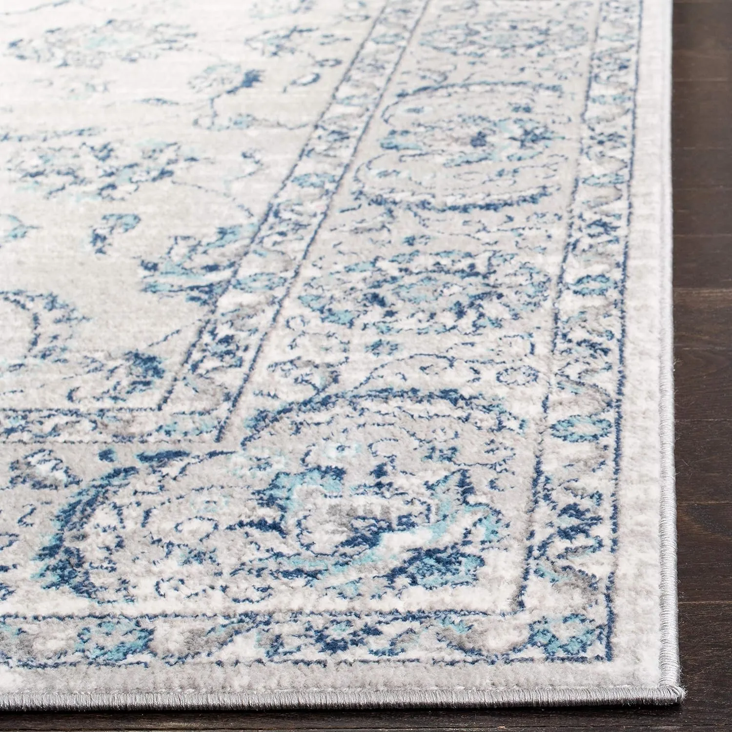 SAFAVIEH Area Rug 8x10 - Brentwood Collection - Large - Light Grey & Blue, Oriental Floral Scroll Design, Non-Shedding & Easy Cleaning, Ideal for Living Room, Bedroom, Office, Dining Space (BNT854G)