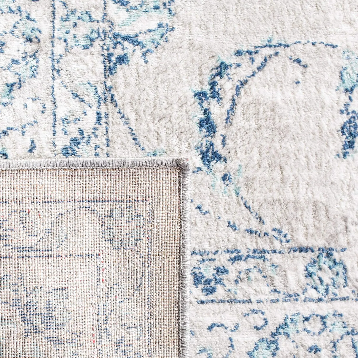 SAFAVIEH Area Rug 8x10 - Brentwood Collection - Large - Light Grey & Blue, Oriental Floral Scroll Design, Non-Shedding & Easy Cleaning, Ideal for Living Room, Bedroom, Office, Dining Space (BNT854G)
